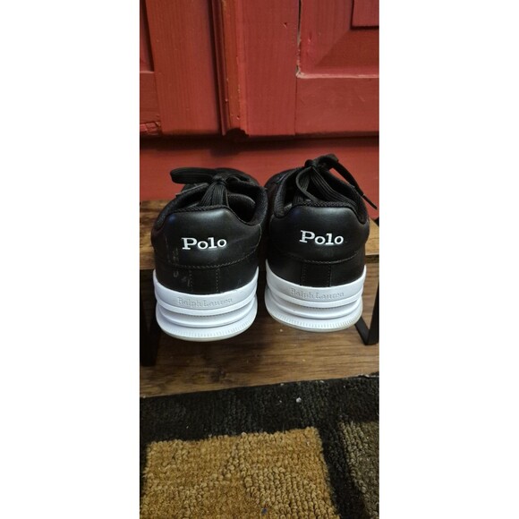 Polo Ralph Lauren 11 Heritage Court II Leather Sneakers Black White EUC  $145